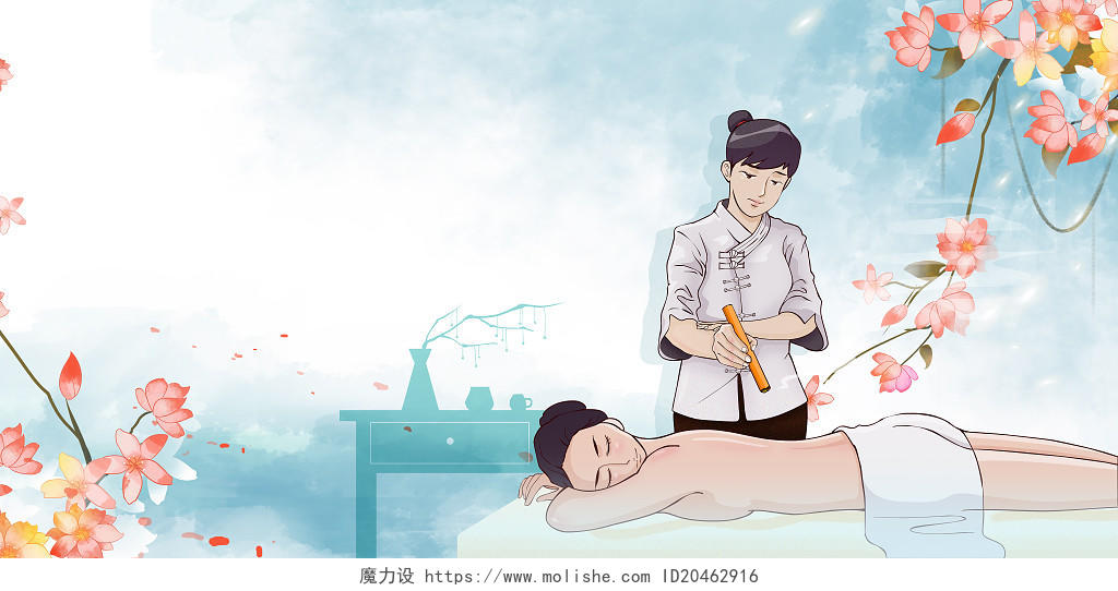 中医背景蓝色古风中国中医疗效针灸艾灸养生背景创意展板背景养生展板背景